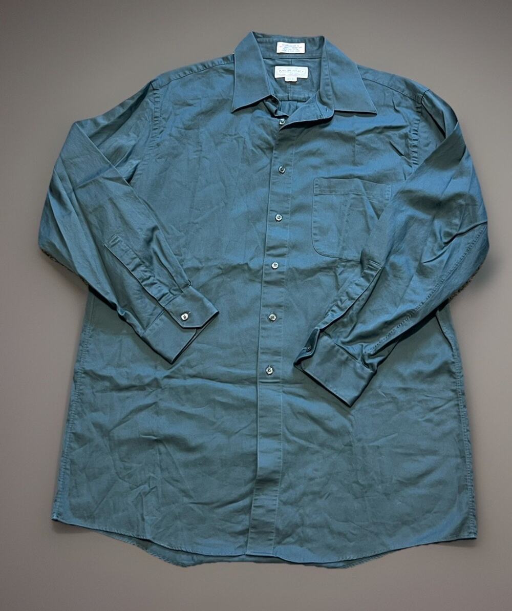 Vintage Murano Dillards Mens 16.5-34 Deep Green Dress Shirt 80s Club